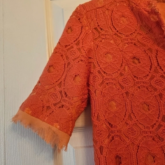 Pre-loved Gabby Skye Orange Lace Midi Dress Size 10 - Picture 3 of 10